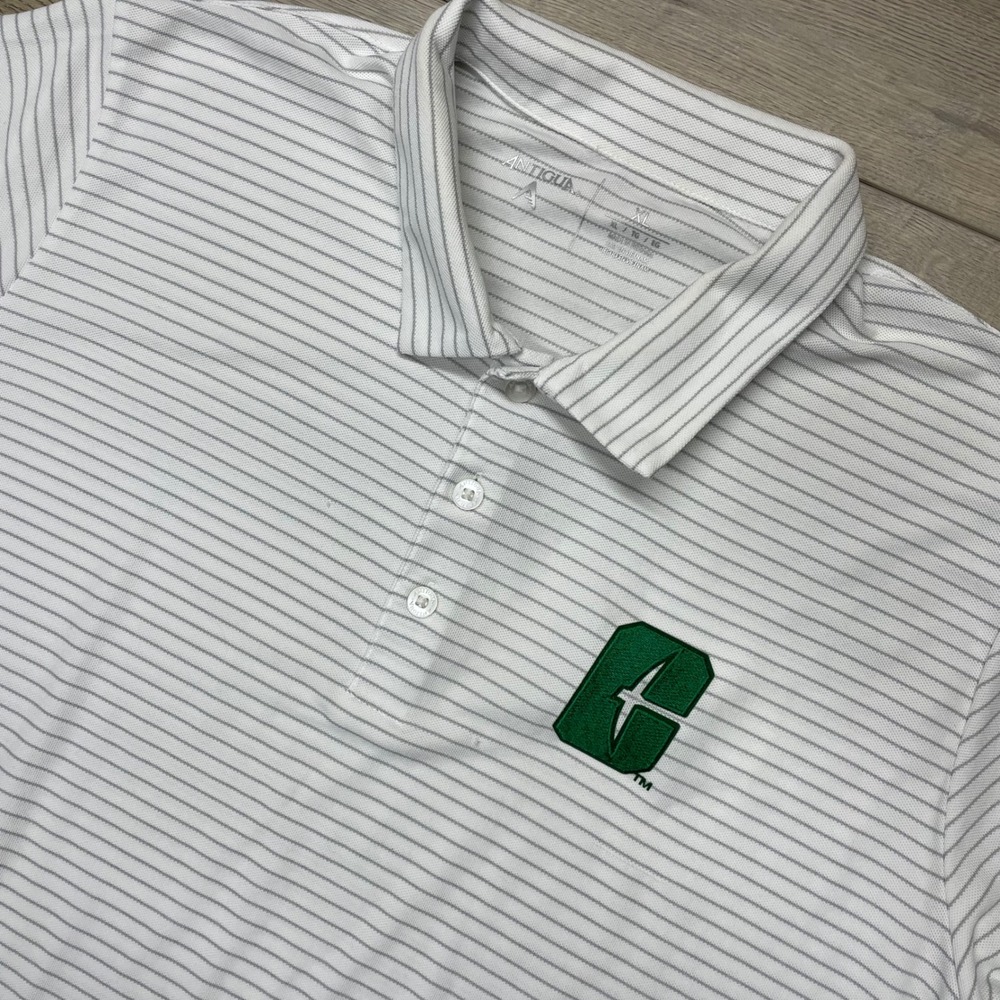Antigua Polo Shirt Mens XL White Striped Charlotte 49ers Embroidered Logo READ